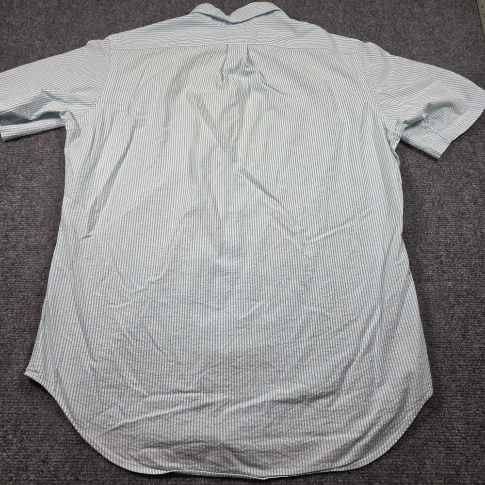 Polo Ralph Lauren Men's M S/S Blue & White Striped Seersucker Shirt Pink Pony - Picture 6 of 6
